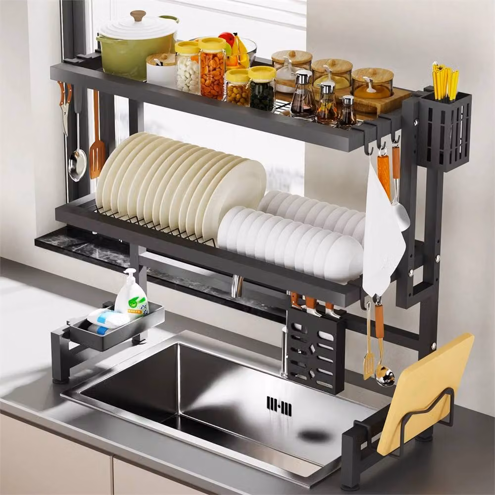 SPETLEK 2 Tier Adjustable Over Sink Dish Drying Rack in Black – 3