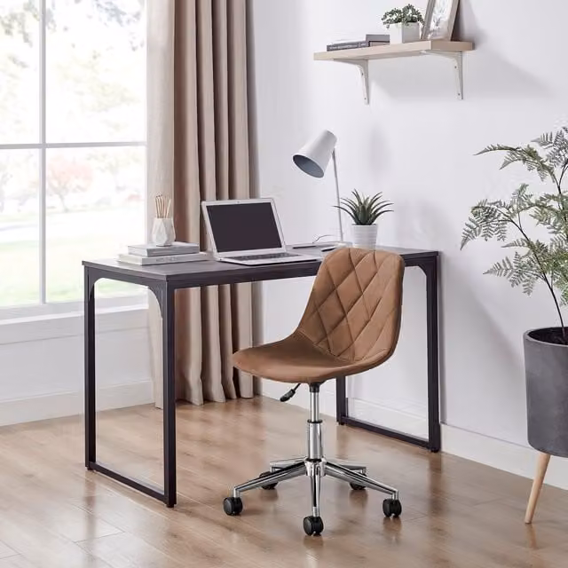 FurnitureboxUK Tessa Scandinavian Task Chair in Brown with Silver Metal Legs