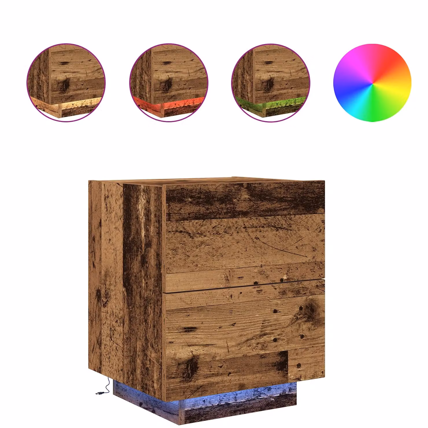 Berkfield Home Bedside Cabinet with Integrated LED Lights in Brown Old Wood, W/D/H: 45 x 40 x 55 cm – 3