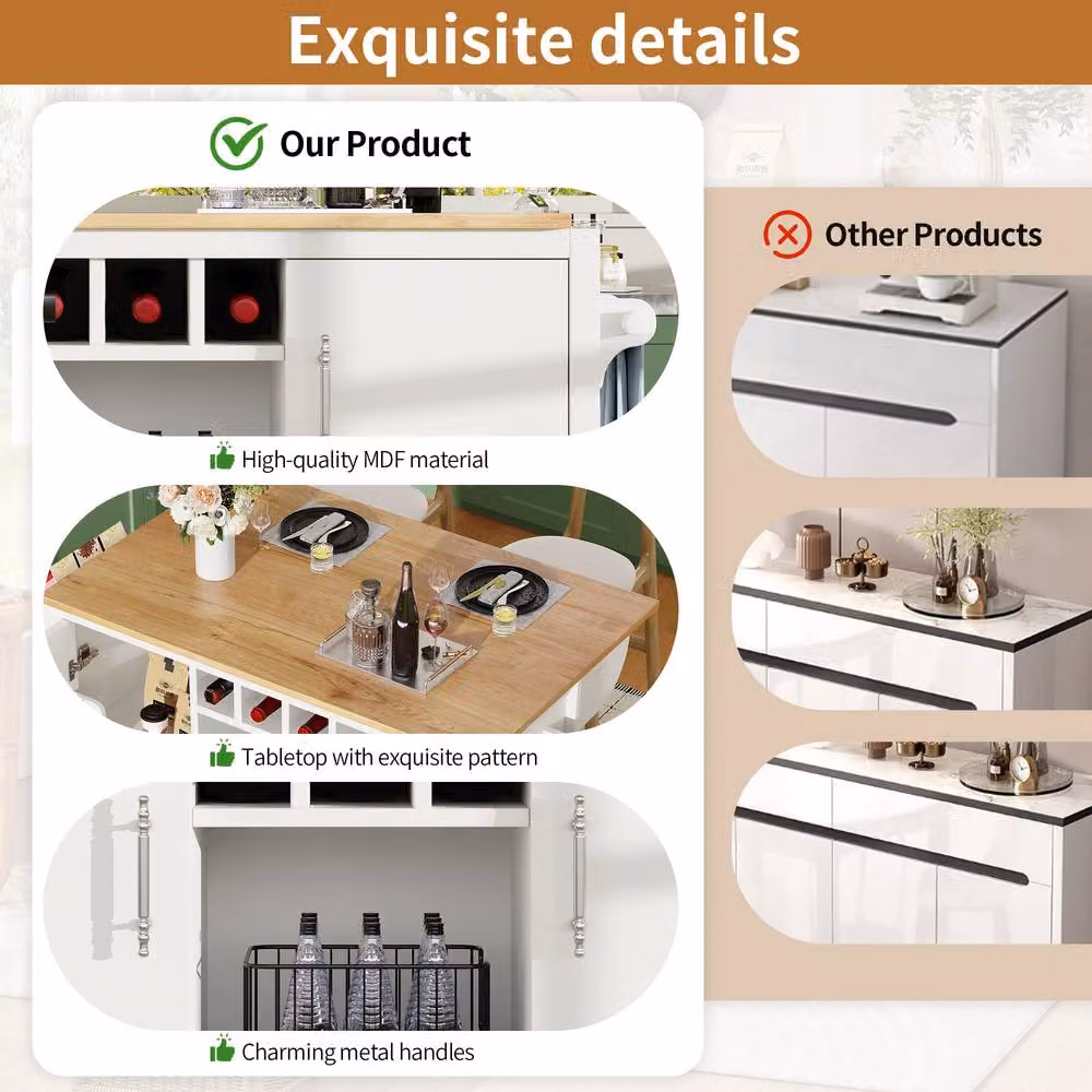 ModernLuxe Kitchen Island on Casters with 2 Drawers and Wine Rack, White – 3