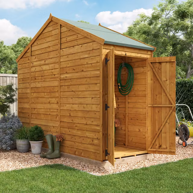 BillyOh Switch Overlap Apex Wooden Shed in Brown with Double Doors and Gable Roof