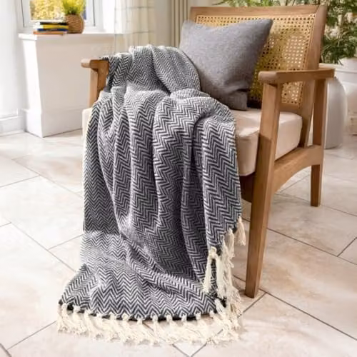 Allure Bath Fashions Chevron Herringbone Cotton Throw Blanket, Charcoal, W: 150 cm, D: 200 cm – 5