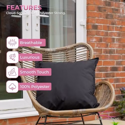 Snug City Waterproof Outdoor Square Garden Cushion Covers, Set of 4, Black, W/D/H: 45 x 45 x 45 cm – 7