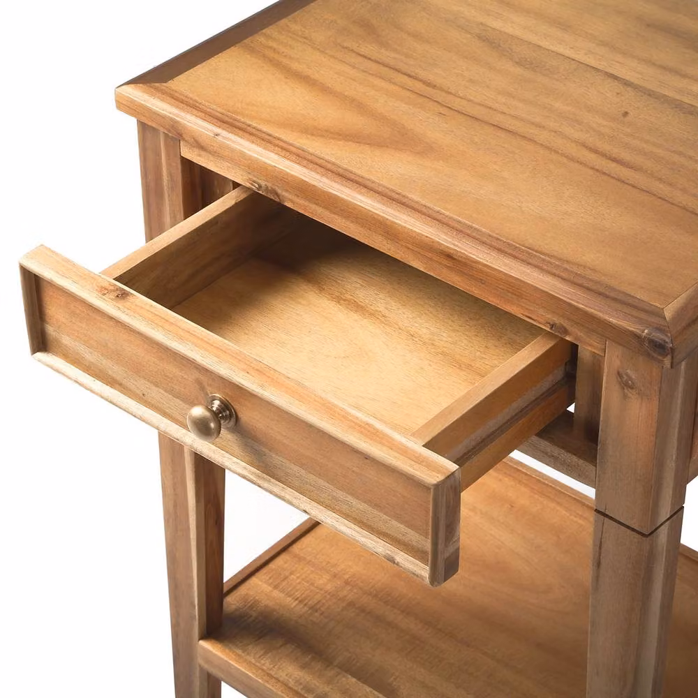 Signature RIVOLI Bedside Table with 1 Drawer in Aged Solid Acacia Wood, Dark Brown, W/D/H: 35 x 45 x 62 cm – 4
