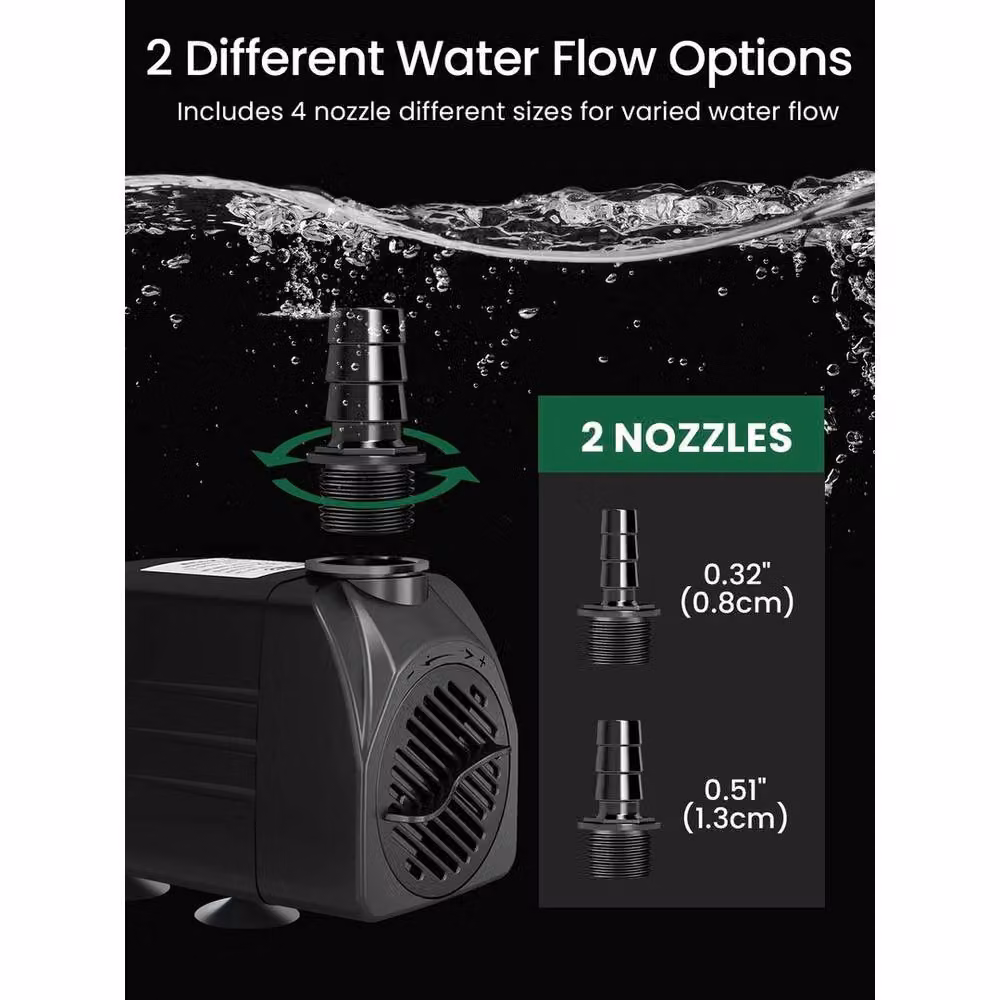 FLAVORA Ultra Quiet Submersible Water Pump for Aquarium and Fish Tanks, Black, 600L/H – 2