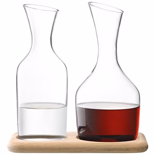 LSA International Handmade Glass Water and Wine Carafe Set with Oak Base, Clear, 1.2 l