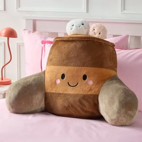 OHS Hot Chocolate Cuddle Cushion in Brown, Soft Teddy Fleece Reading Pillow for Adults and Kids, W/D/H: 45 x 40 x 30 cm – 1