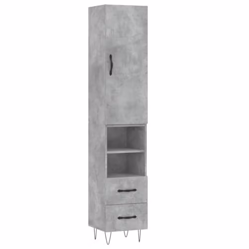 vidaXL Modern Highboard in Concrete Grey, W/D/H: 34.5 x 34 x 180 cm