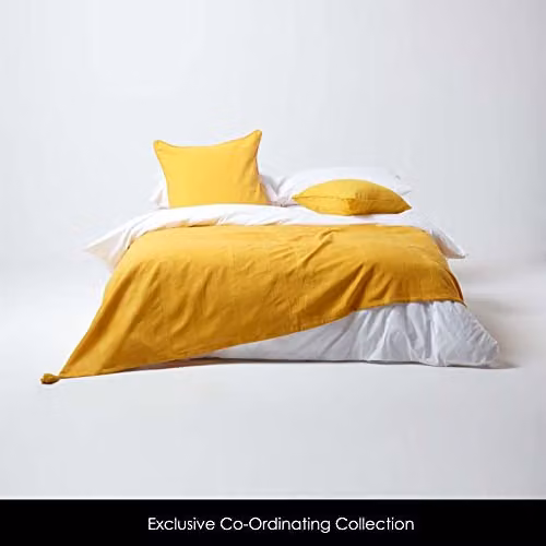 Homescapes Rajput Ribbed Cotton Throw in Yellow or Orange, W/D/H: 150 x 200 cm – 2