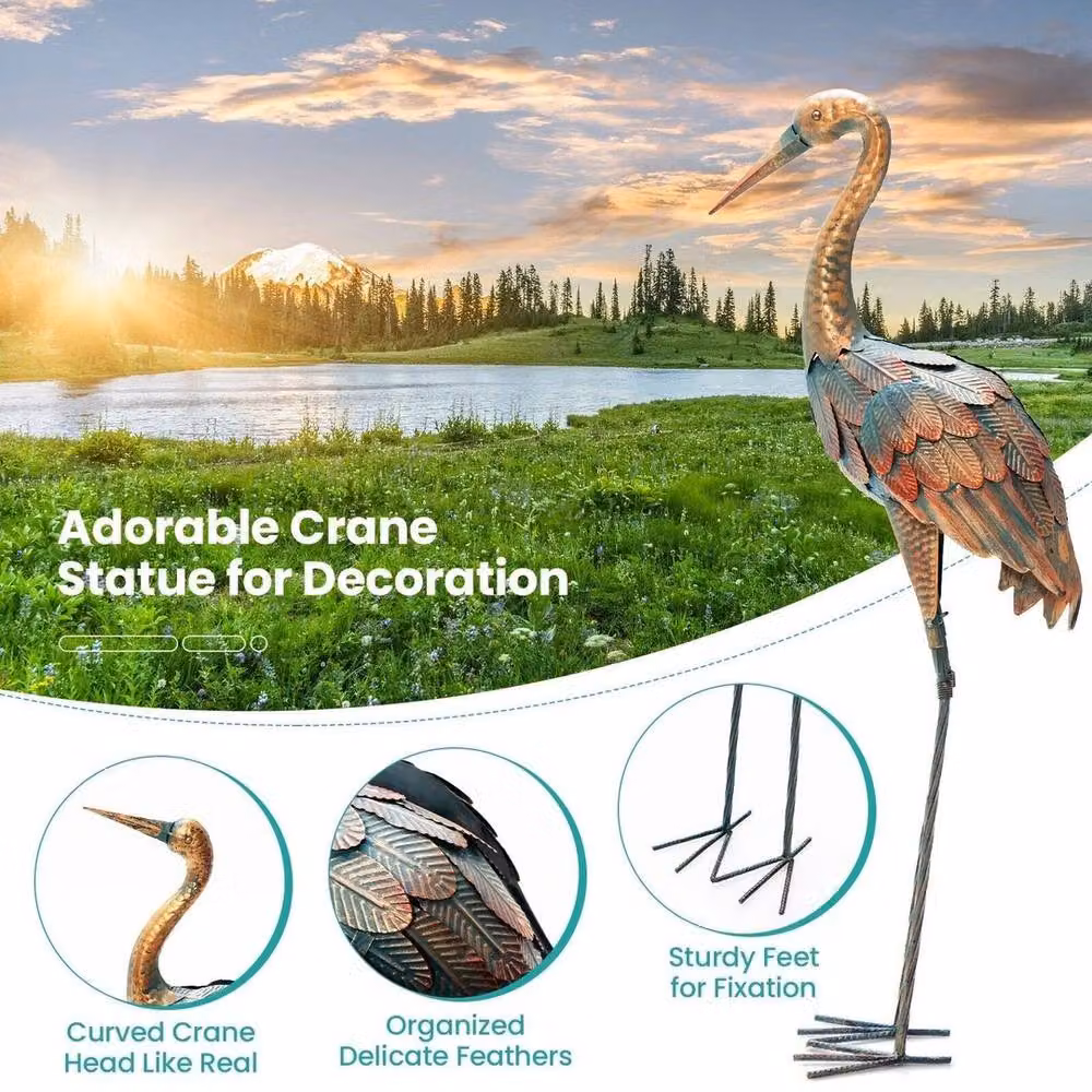 NESTLUNE 2-Piece Multicolour Metal Crane Backyard Statue Set, H 100 cm x W 60 cm – 4