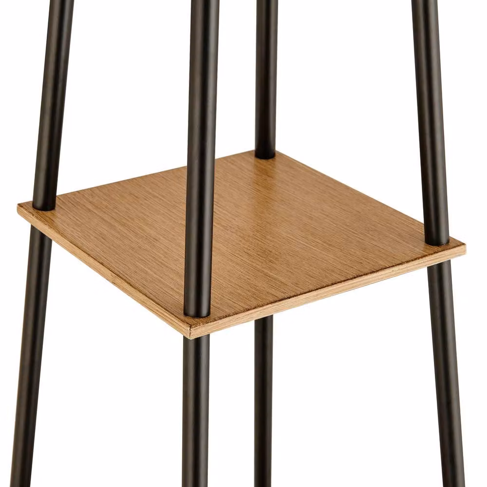 FurnitureboxUK Kessia Black Standing Floor Lamp with Shelves and Beige Fabric Shade – 4