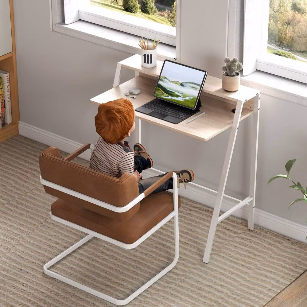 Wyld Haus Dodosu Compact Writing Desk in White and Oak with Storage Shelf – 6