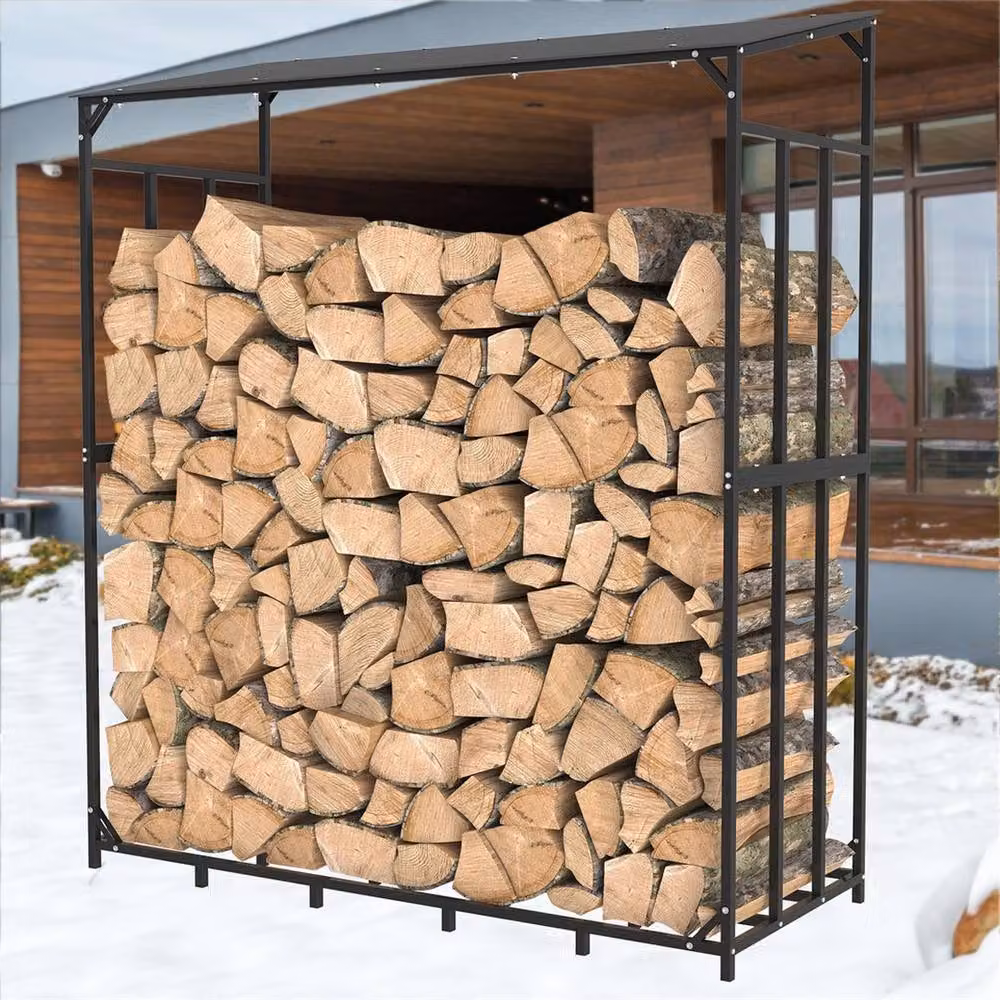 NESTLUNE Heavy Duty Outdoor Wooden Log Store in Black, W/D/H: 100 x 15 x 15 cm – 3