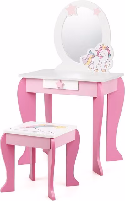 Costway Kids Princess Makeup Vanity Table and Chair Set in Pink