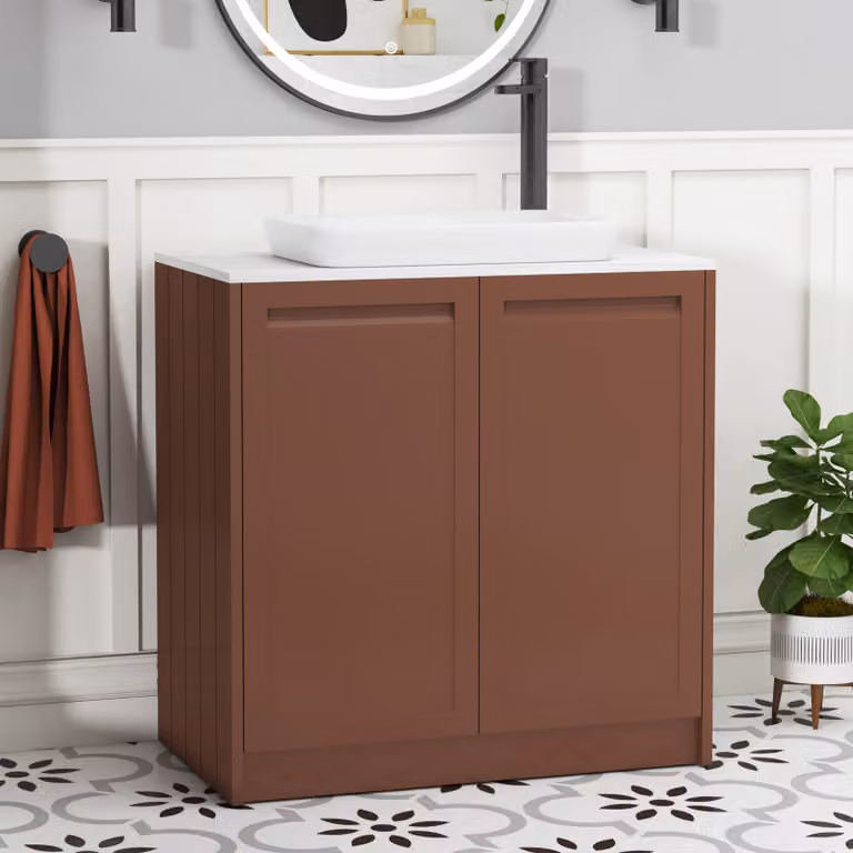 Royal Bathrooms Elmore 800mm Terracotta Clay Floor Standing 2 Door Vanity Unit with Qubix Basin