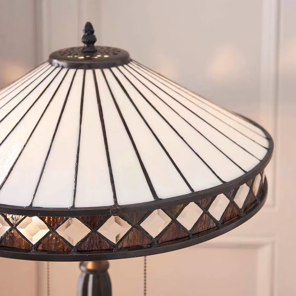 Loops Dark Bronze Table Lamp with Diamond Shaped Detailing, Requires 2 x E27 GLS Bulbs – 3