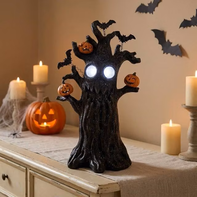 Garden Greatness Multicolour LED Light-Up Pumpkin Bat Tree Ornament for Tabletop Decoration