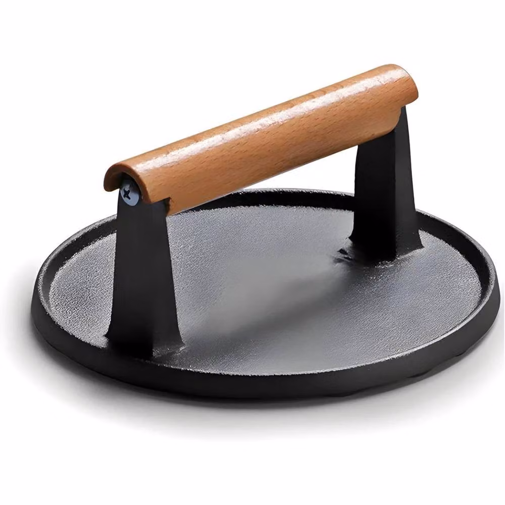 NESTLUNE Cast Iron Burger Press with Ergonomic Grip in Grey, W: 100 cm, D: 15 cm, H: 15 cm – 3