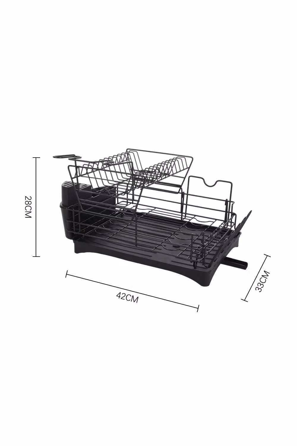 Living and Home 2-Tier Detachable Multifunctional Dish Drainer Rack with Cup Holder and Utensil Holder, Black – 3