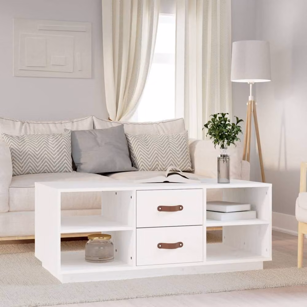 Berkfield Home Beautiful White Solid Wood Pine Coffee Table W/D/H: 100 x 50 x 41 cm – 1