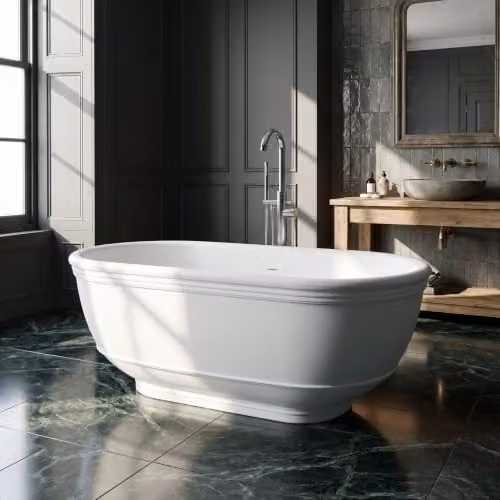 Balterley Rushton Luxury Contemporary Freestanding Oval Double Ended Bath Tub, Polished White, W: 1745 mm, D: 895 mm – 3