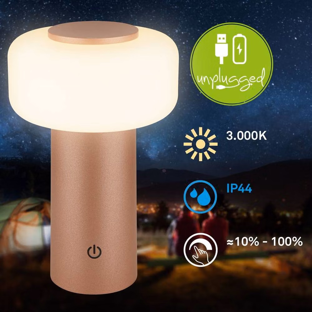 Briloner Rechargeable LED Table Lamp with Touch Dimming, IP44 Outdoor Night Light, Brown, W/D/H: 13 x 20.5 x 20.5 cm – 2