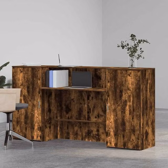 Berkfield Home Smoked Oak Reception Desk in Brown, W: 200 cm, D: 50 cm, H: 103.5 cm