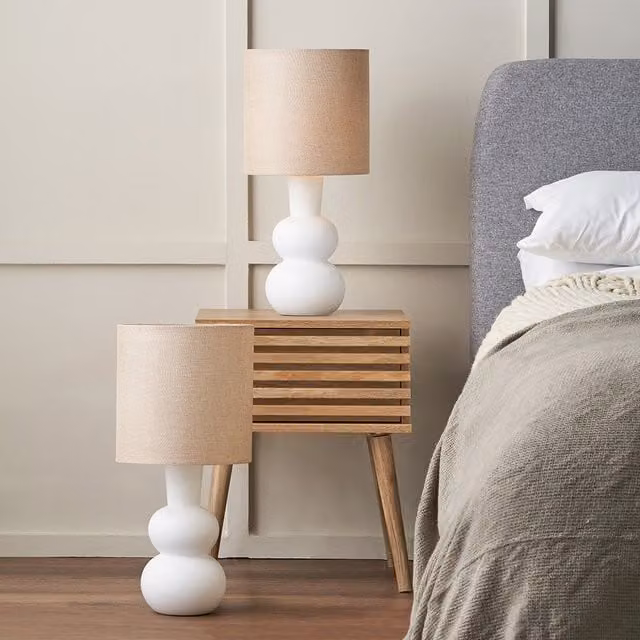 Pacific Lifestyle Set of 2 Aaliyah Curved Bottle Ceramic Table Lamps in White