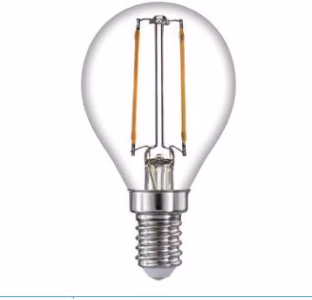 TIMELED 2W LED Golf Ball Filament Light Bulb, Transparent Glass, E14 Base
