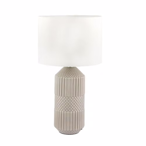 Pacific Lifestyle Grey and White Geometric Textured Ceramic Table Lamp with White Fabric Cylinder Shade – 2
