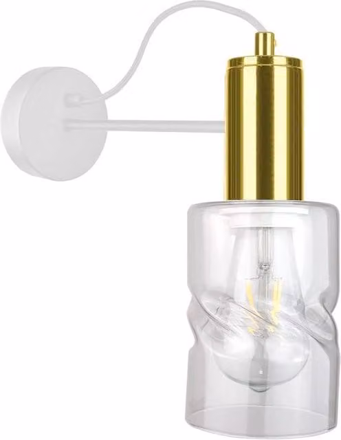 Netlighting Inger Wall Lamp in White and Gold with Transparent Glass, Diameter: 25 cm, 1x E27