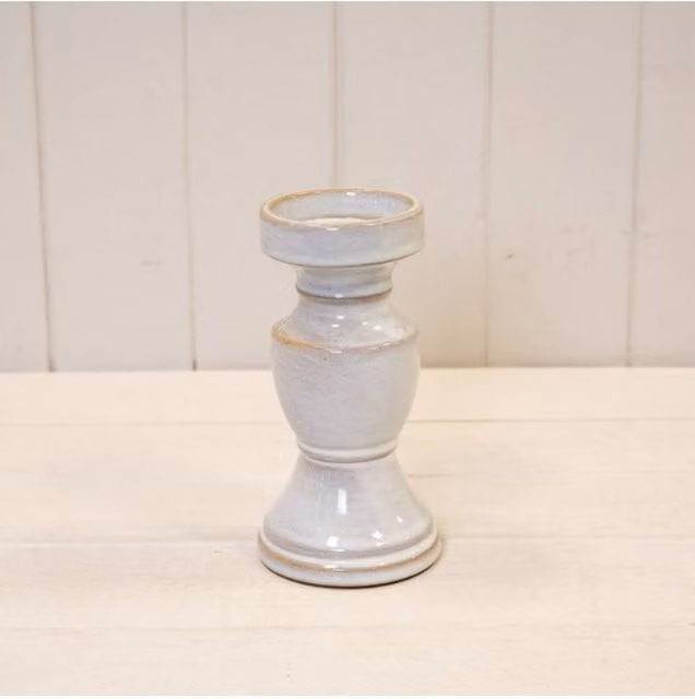 KDMD Small Natural Ceramic Taper Candle Holder in Beige and White