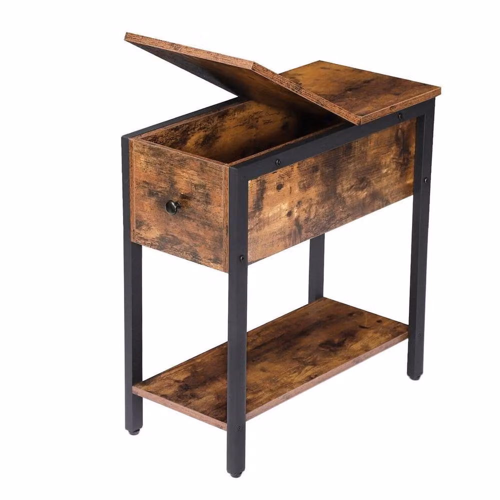 FLAVORA Brown Industrial Wood Multi-use Side Table W/D/H: 48 x 30 x 60 cm – 2