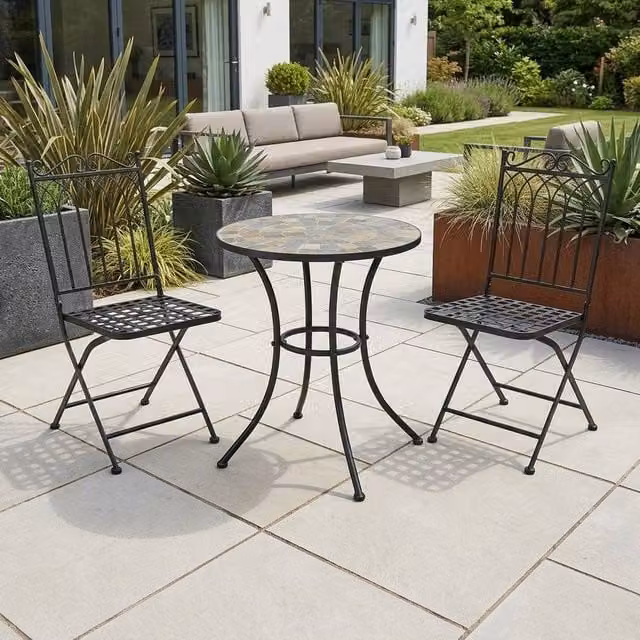 Garden Greatness Biarritz Mosaic Two Seater Garden Bistro Set, Multicolour Geometric Metal Design