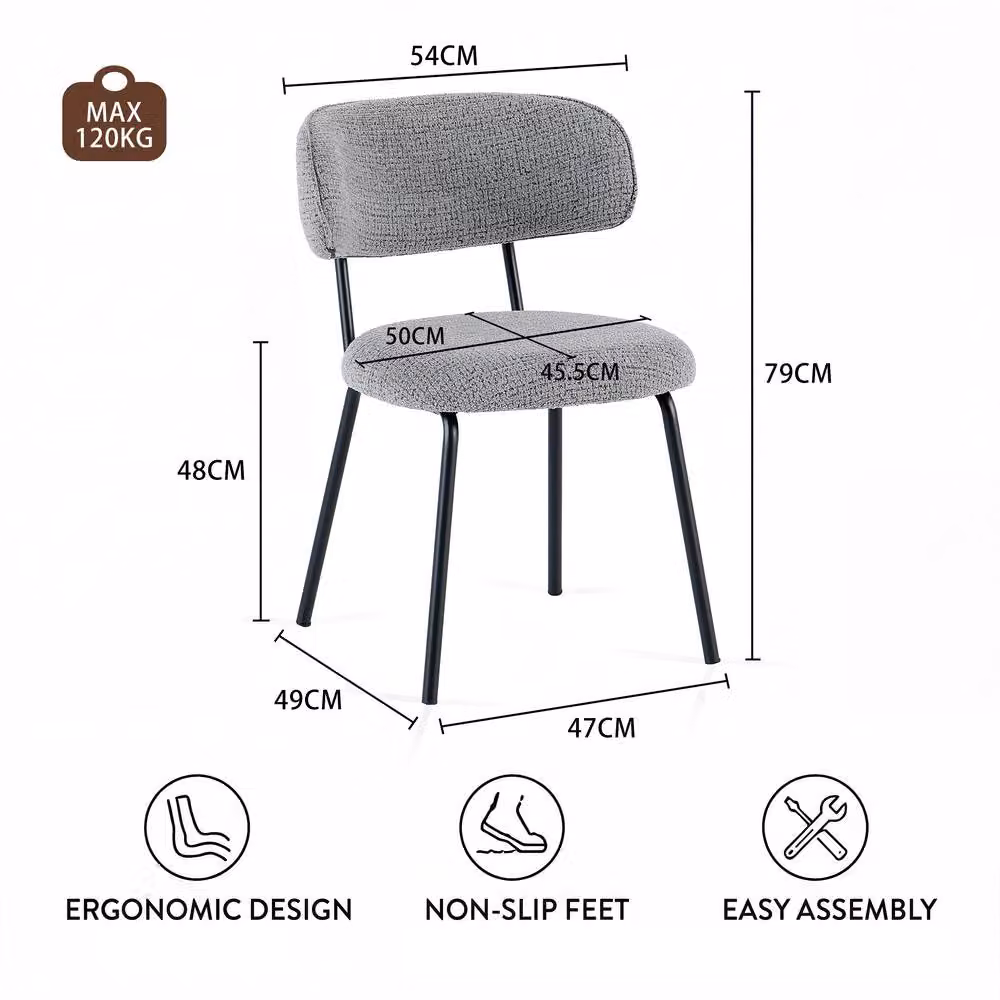 SONARA Set of 2 Mid-Century Dining Chairs with Armrests in Dark Grey Linen Fabric – 2