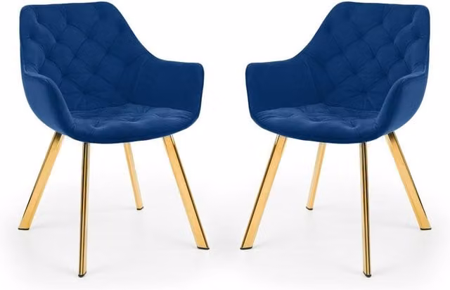 Cheshire Yorkshire Set of 2 Modern Blue Velvet Dining Chairs with Armrests – 1