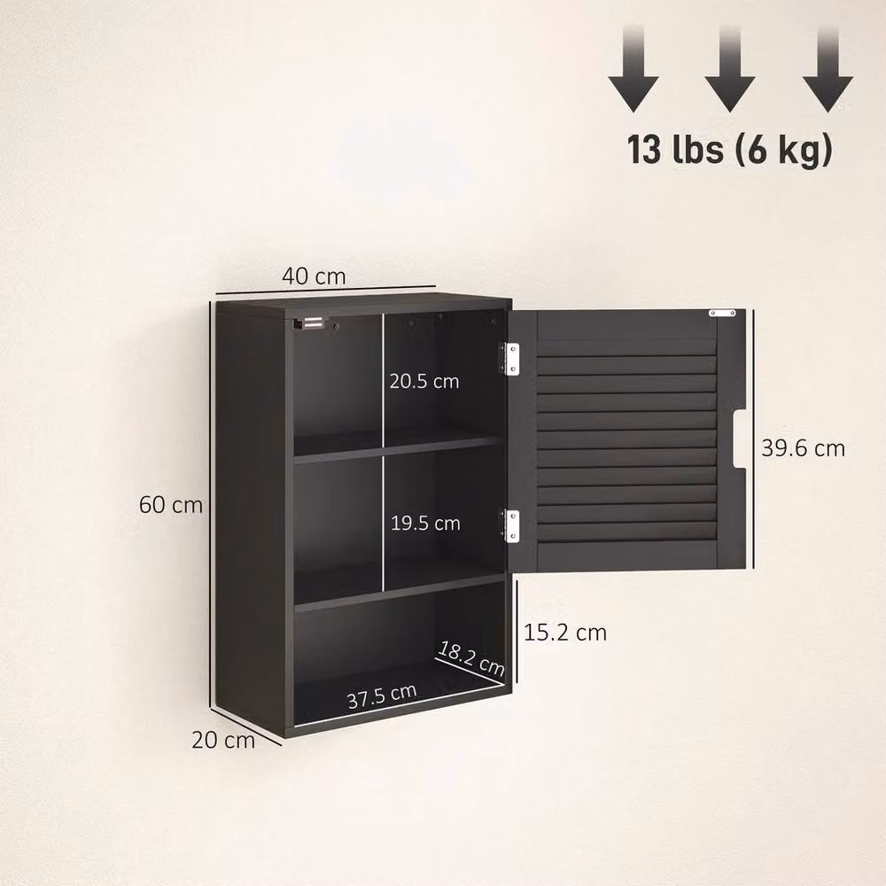 NESTLUNE Modern Wall Mounted Bathroom Cabinet with Hinged Doors and Adjustable Shelves in Matt Black – 2