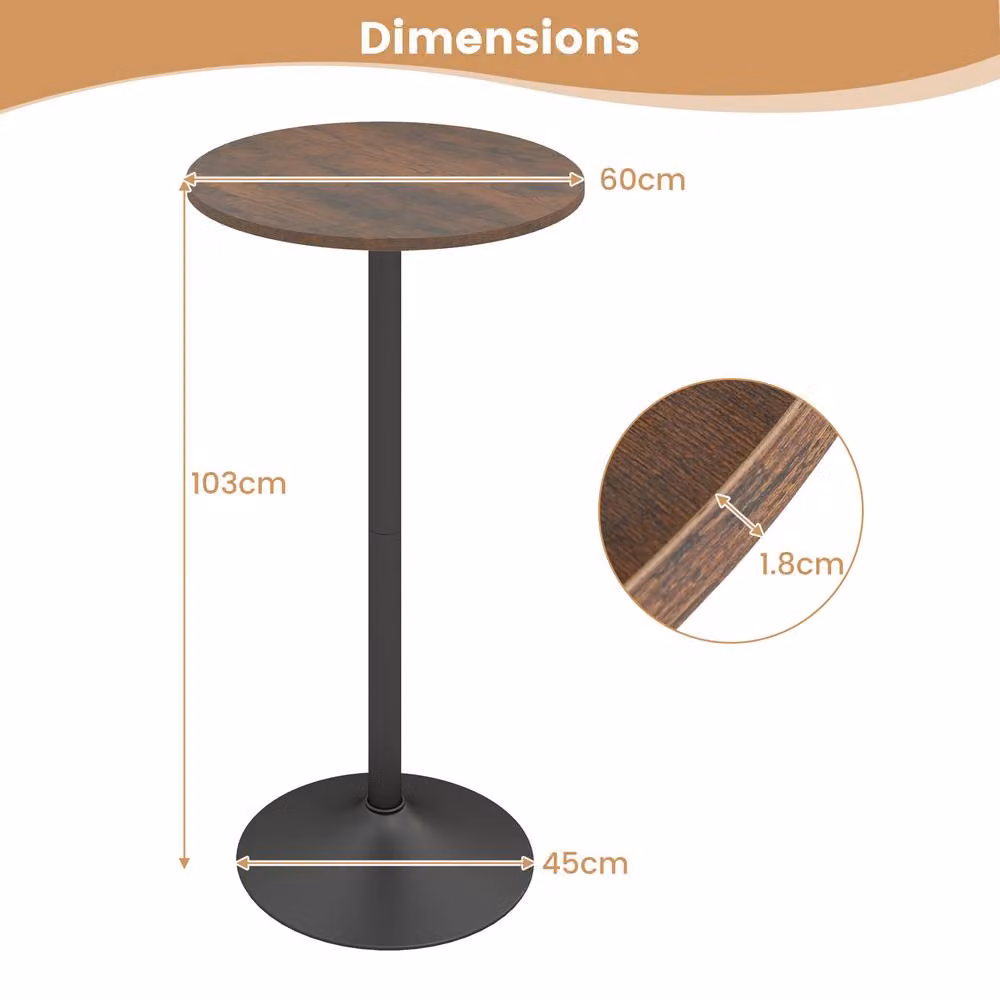 Costway Round Height Adjustable Bistro Table in Brown – 2