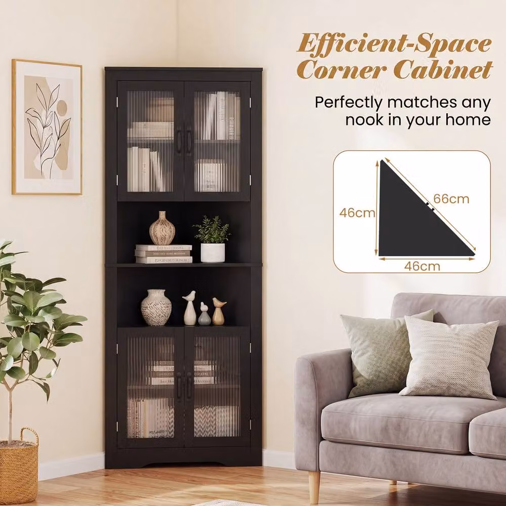 Costway 6-Tier Corner Storage Cabinet with 4 Glass Doors, Black – 5