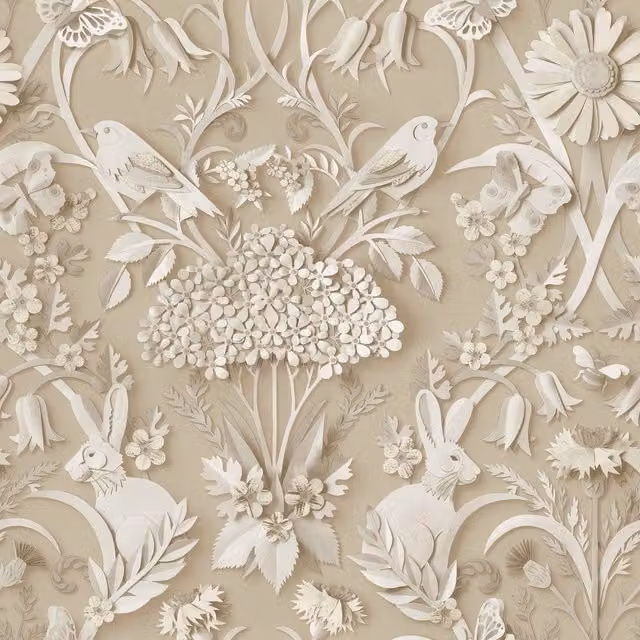 Fine Décor 3D Woodland Wallpaper in Beige and Sand