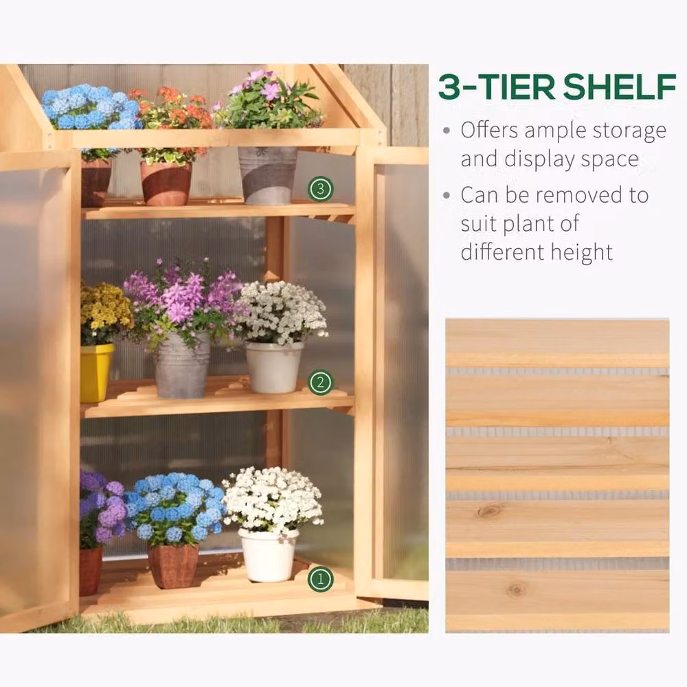 Hinsinc Wooden Cold Frame Greenhouse in Beige with Shelving and Lock – 3
