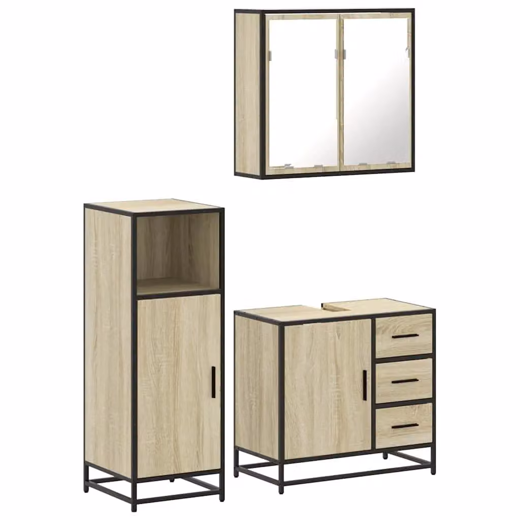 Berkfield Home 3 Piece Industrial Bathroom Furniture Set in Brown Sonoma Oak Engineered Wood – 2