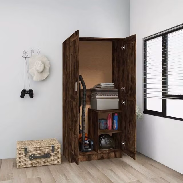 Berkfield Home Smoked Oak Wardrobe in Brown, W/D/H: 82.5 x 51.5 x 180 cm