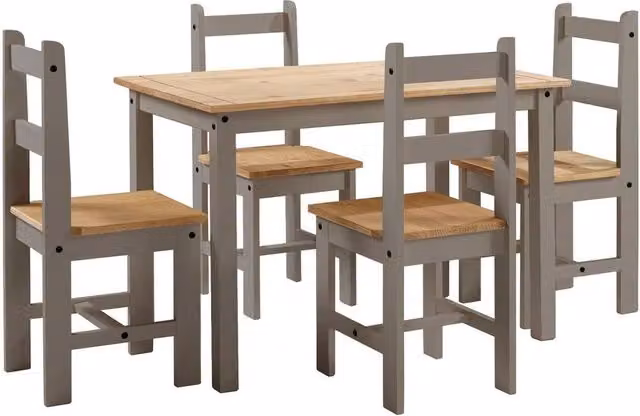 FORGEVIO Modern Rectangular Dining Table and 4 Chairs Set in Grey Waxed Pine Wood