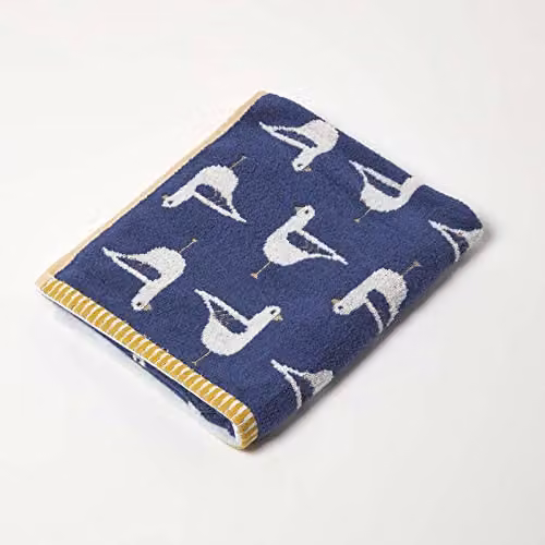HOMESCAPES Navy Blue Bird Pattern Hand Towel, 100% Cotton, 500 GSM – 1