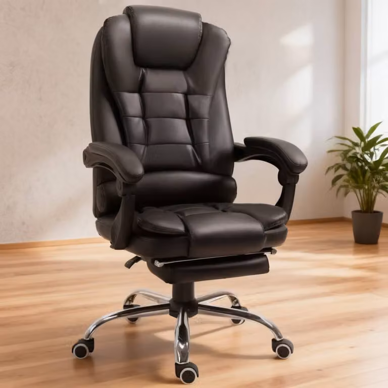 ERGOVEXA Brown PU Leather Executive Office Chair with Adjustable Height and Swivel Function