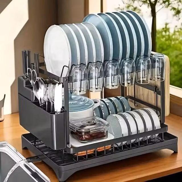 FORGEVIO 2 Tier Kitchen Sink Dish Drainer Rack in Black – 1