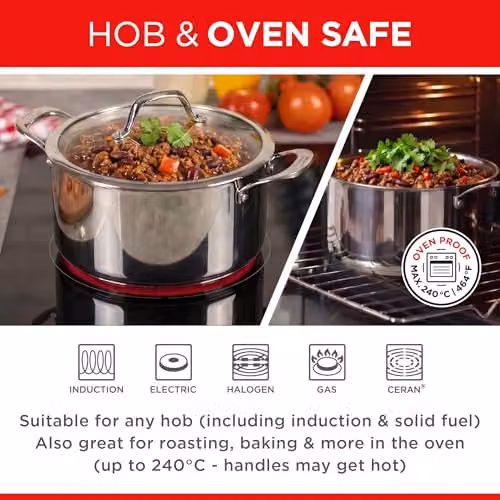 Kuhn Rikon Silver Stainless Steel Casserole Pot with Glass Lid, 4.1 l – 5