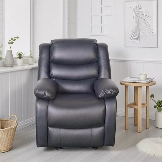Furnishings For Less UK Cortland Black Leather Look Manual Reclining Single Seater Armchair