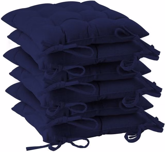 Harbour Housewares Pack of 6 Square Garden Chair Seat Cushions in Blue, W/D/H: 40 x 40 x 40 cm